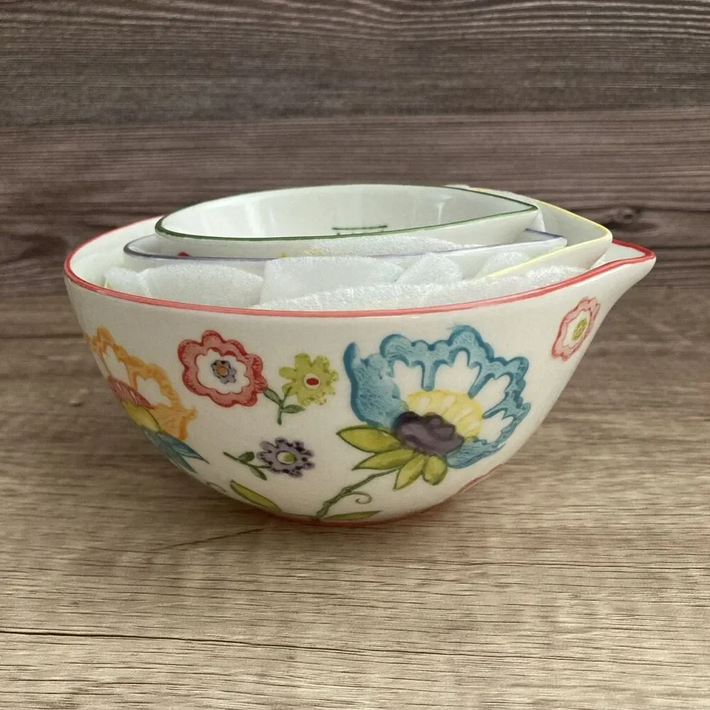 Pier 1 Floral Measuring Cups Hand Painted Cottagecore Boho Nesting